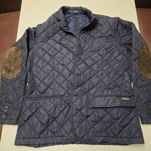 Polo Ralph Lauren Jacket Mens XXL Navy Blue Quilted Elbow Suede Patch